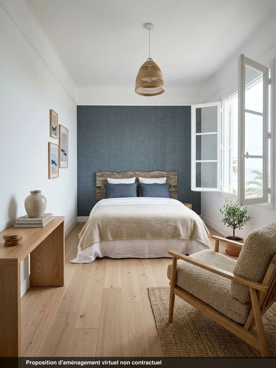 Chambre du lot 0.03 en ambiance bord de mer, parquet
