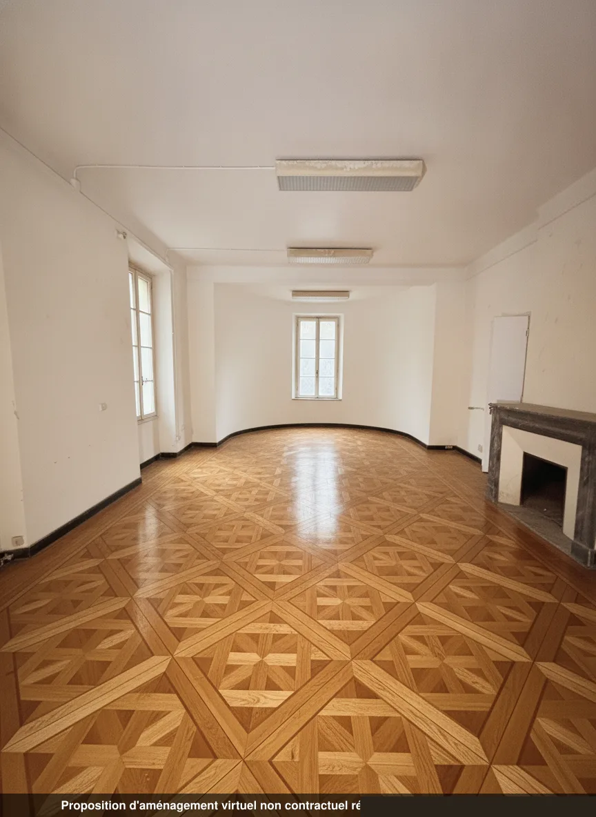 Séjour du lot 0.07, parquet Versailles ancien sans moulures