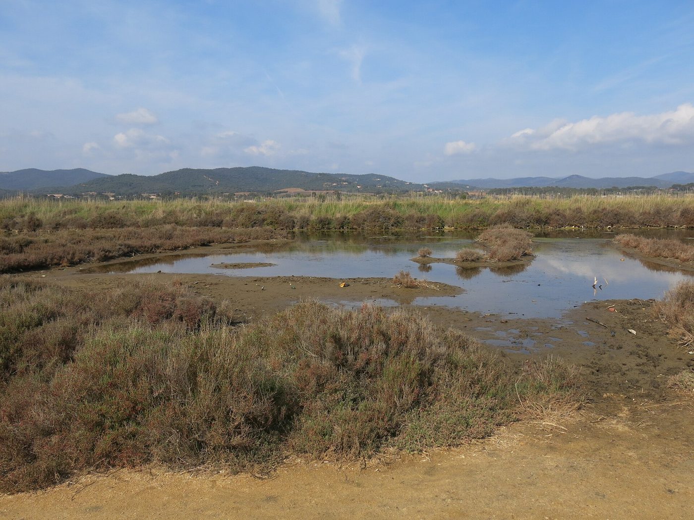 Étangs des vieux salins de La Londe-les-Maures avec les collines des Maures