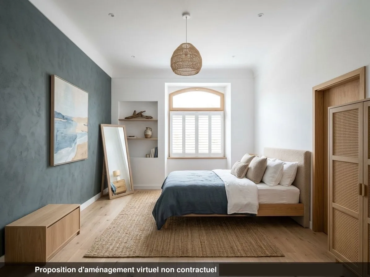 Chambre du lot 0.05, ambiance bord de mer, parquet