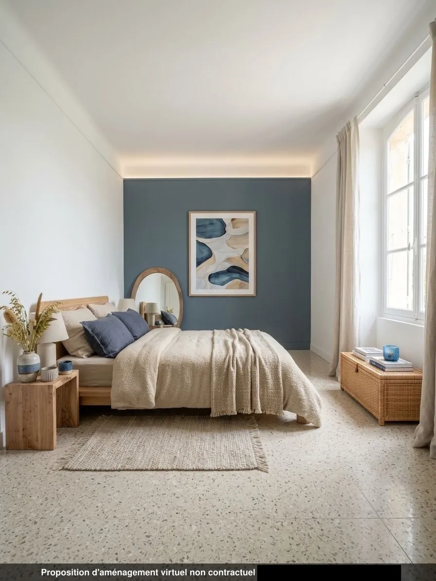 Chambre du lot 1.04, bord de mer, sol en terrazzo