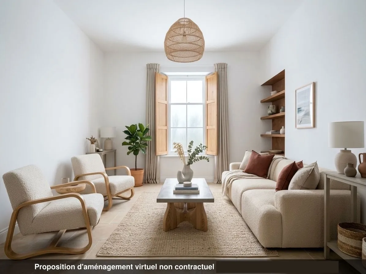 Salon contemporain, carrelage beige — lot 0.03, proposition virtuelle