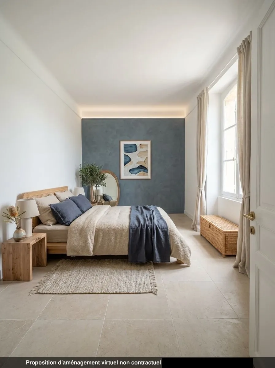 Chambre du lot 1.04, bord de mer, carrelage beige