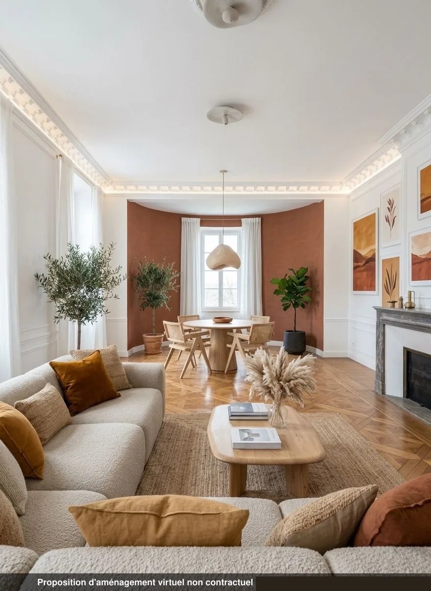 Séjour du lot 0.07, contemporain, parquet Versailles ancien et moulures
