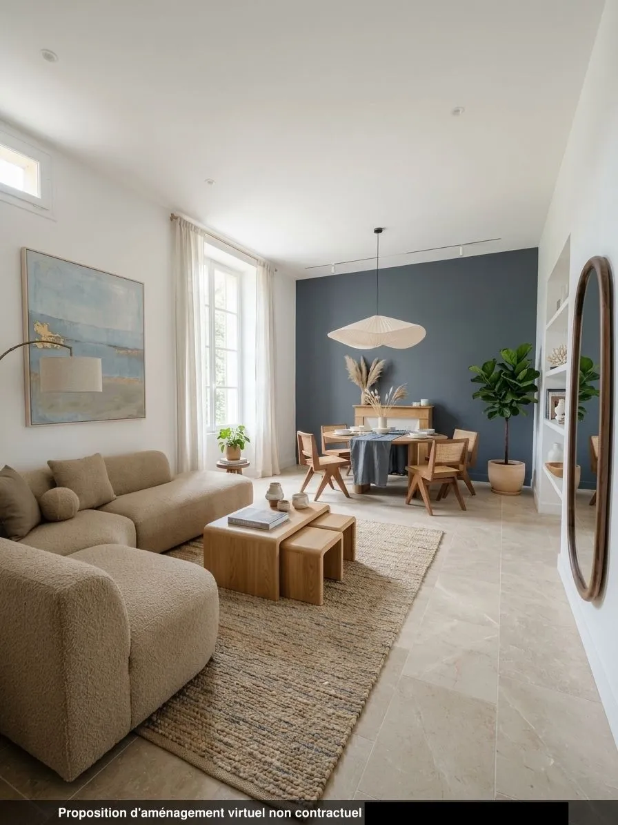 Séjour du lot 1.04, bord de mer, carrelage beige