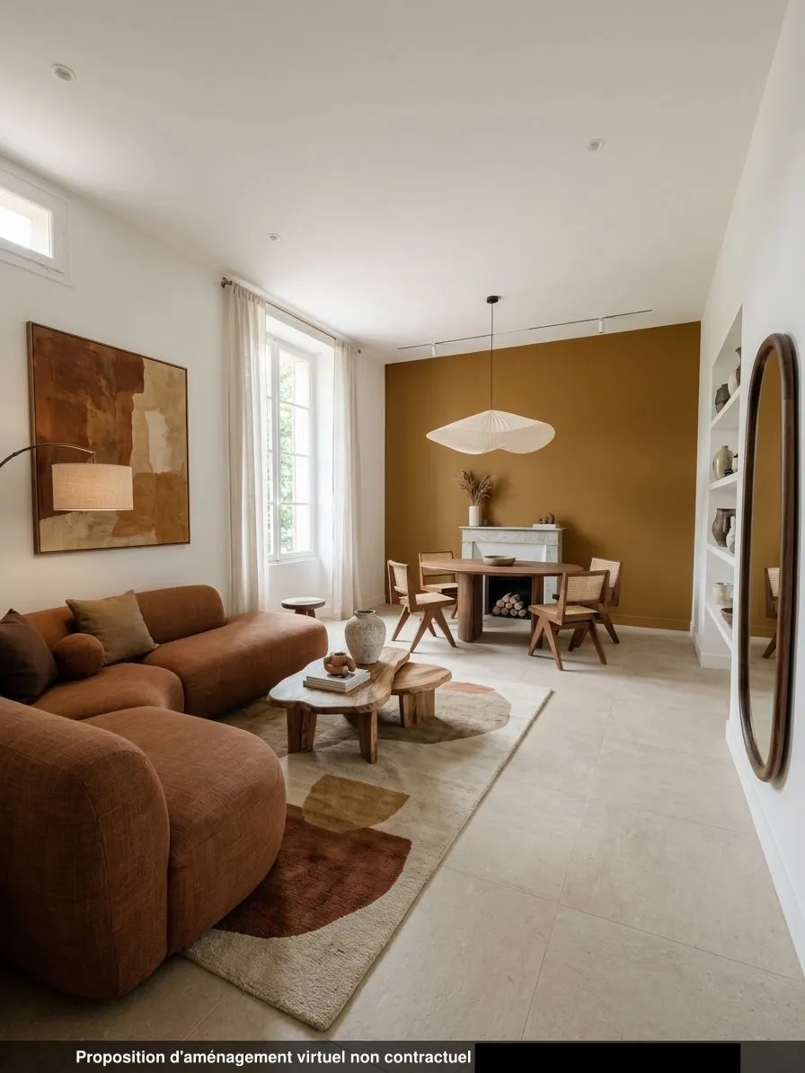 Séjour du lot 1.04, contemporain, carrelage beige