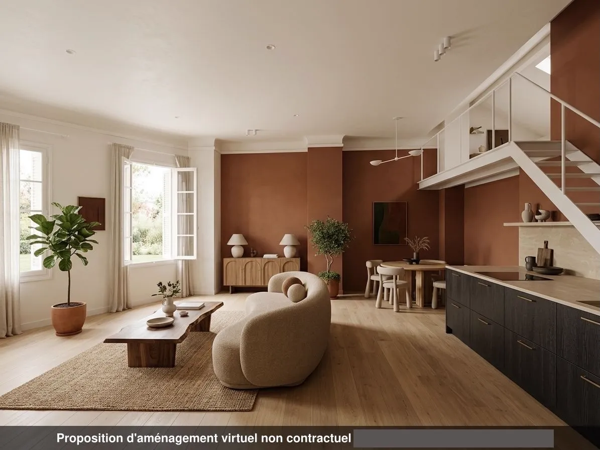 Séjour contemporain avec cuisine et salle à manger du lot 1.07, parquet